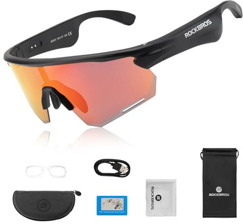 ROCKBROS Gafas Inteligentes Bluetooth con Sonido Open Ear, Lentes Polarizadas Ultra Livianas para Ciclismo MTB Running Senderismo Pesca Diseño Unisex