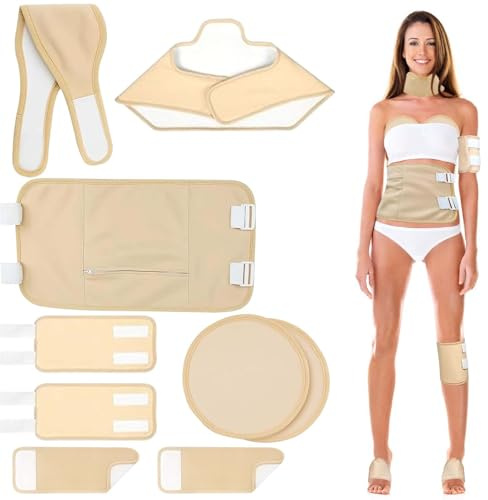 9 stycken Castor Oil Pack Kit: Ricinolja omslag, återanvändbar ricinolja förpackning, ricinolja förpackningssats ekologisk för buken vaden knän hals och bröst för leveravgiftning, muskelsmärta