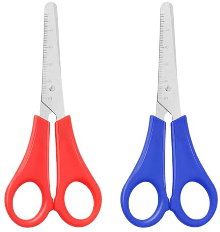 2 Pcs Kids Scissors, Children Blunt Tip Safety Scissor Plastic Handle Handmade Scissor Preschool Training Scissors with cm-Scale for Scrapbooking Art DIY Craft