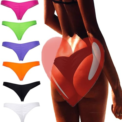 Women's Brazilian Bikini Thong Bottom Beachwear V Rouched Bikini Bottom Swimsuit, White, M (Waist 29-32.3 inch)