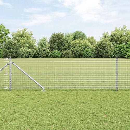 Snsowed Recinzione in Filo Saldato con 13 Pali a Punta 0.4x50 m Acciaio Zincato,Reti di Acciaio zincato,Recinzione in Filo-3351980