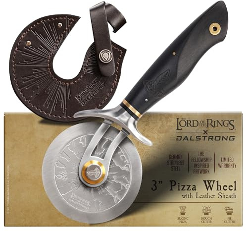 DALSTRONG Professional Pizza Wheel - Lord of the Rings™ Edition - Official Licensed Collection - Fellowship - Premium German X50CRMOV15 Steel - Ebony Wood Handle - Leather Sheath