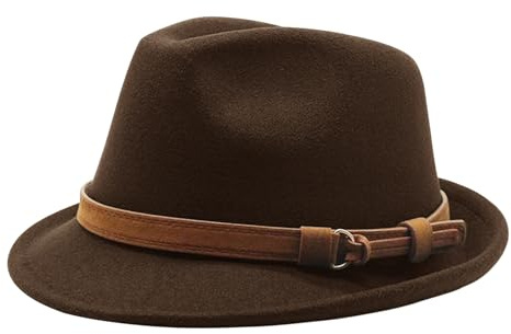 FakeFace Cappello Fedora Uomo Donna in Feltro Cappello Trilby Panama Jazz Retro a Bordi Corti Rotolati Cappelli Melone Vintage, marrone, Taglia unica