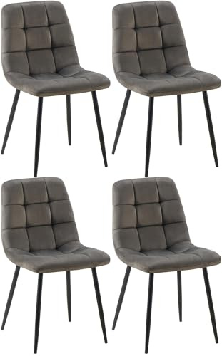 CLP Esszimmerstühle 4er Set Samt Asti, Bequeme Küchenstühle gepolstert, Polsterstühle Esszimmer mit Rückenlehne, bis 150 kg belastbar, Farbe:anthrazit