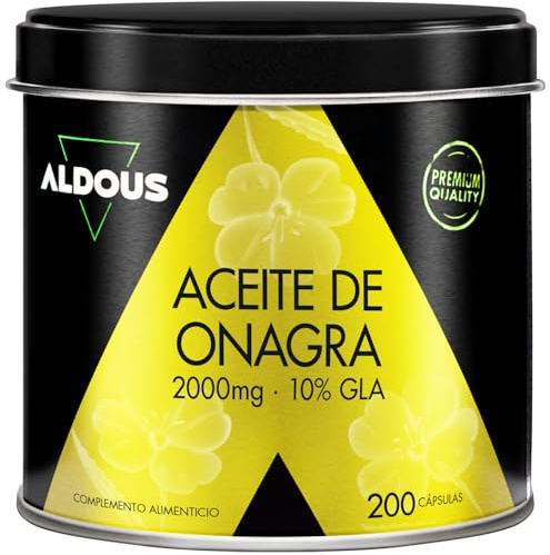 Aceite de Onagra Perlas 2000mg con 10% GLA 200mg - 200 Cápsulas Blandas - Síntomas de la Menstruación Regulador Hormonal Femenino - Bienestar y Fertilidad de la Mujer - Omega 6 - Aldous