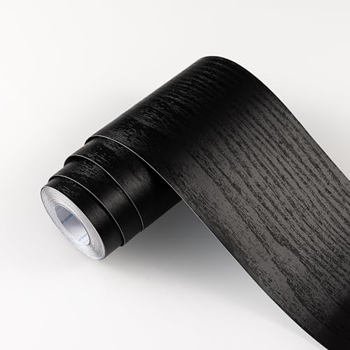 Black Wood Self Adhesive Wallpaper Border Roll Peel and Stick Border | 5cm x 10m Wallpaper Border Removable PVC Waterproof Wallpaper Display for Bathroom, Wall, Mirror Frame, Kitchen Tiles