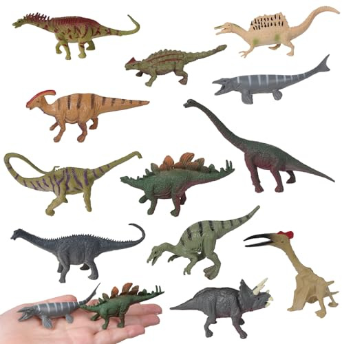 HDFHDF 12 PCS Mini Beasts for Kids Small Insect,Minibeasts Children's Early Education Toys, Decorative Simulated Plastic Ornaments Educational Aids, Parties (12pcs Dinosaur)