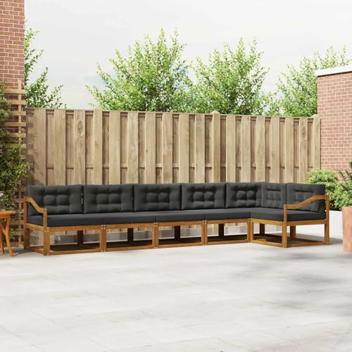 LoogCape Outdoor Sofa Set with Cushions 6-Piece Natural and Anthracite Made of Solid Acacia Wood, Weatherproof, Modular for Garden, Patio, Balcony, Modern Design for Relaxed Seating Groups