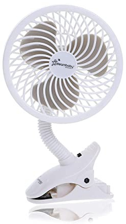 Dreambaby Pram Fan, Caged Stroller Fan for Babies - Adjustable Clip-On Fan - Portable and Convenient Cooling Solution for Strollers, Cribs, Table and Desk (Batteries not included) (White)