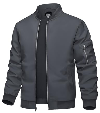 TACVASEN Mens jacket Casual Lightweight Jackets for Men Bomber Windbreaker Coats Sport College Varsity Outwear Coat Grey S