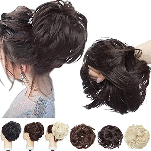 SEGO Große Haarteil Haargummi Extensions Messy Bun Dutt Hochsteckfrisuren Voluminös Haarverlängerung mit Gummiband (80G) Dunkelbraun