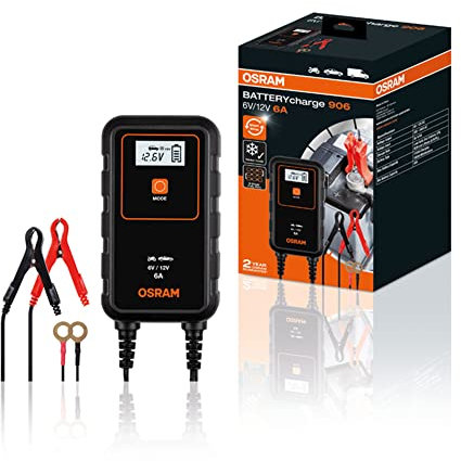 OSRAM BATTERYcharge 906, caricabatterie intelligente da 6A e mantenitore della batteria, più potenza per batterie di dimensioni maggiori, 12V
