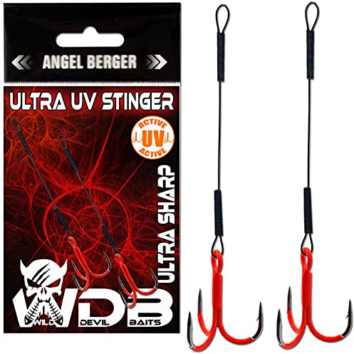 Angel-Berger Wild Devil Baits Ultra UV Stinger Angstdrilling Assithook UVO (UV Orange, 8cm, 2 Stück)