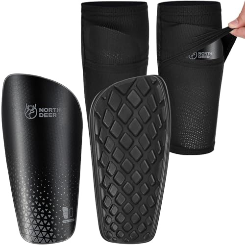 Northdeer Footbal Shin Pads Boys,Sleeves with Insert Pocke(Black M)