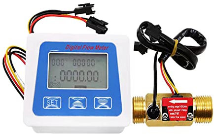 Totalizador de flujo de agua y medidor de caudal con pantalla LCD digital+G1/2 Sensor de caudalímetro de agua líquida efecto Hall - 1-25L/min