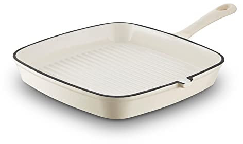 Barbary & Oak BO800257CRM Cast Iron Grill Pan with Durable Enamel Interior, 23cm, Camembert Cream