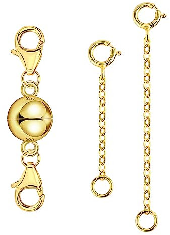Magnet Kettenverlängerung Gold, ALEXCRAFT 925 Magnetverschluss Gold Verlängerungskette Dopp Schmuckverschluss Verlängerungskette1 2 Zoll Gold Verlängerung für Halskette Armband Schmuckherstellung
