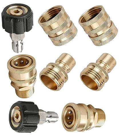 Juego de adaptadores de 8 piezas para limpiador de alta presión, conexión rápida para pistola de lavado a presión y manguera, articulación giratoria M22 a conexión rápida de 3/8 pulgadas, 3/4 pulgadas