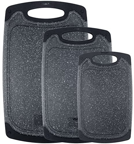 Chopping Board Set, IKR 3PCS Plastic Chopping Boards for Kitchen Non-Slip Cutting Boards with Grip Handle Juice Grooves Grinding Groove Large Chopping Boards for Meat Vegetables Fruits