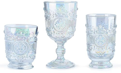 Sungmor Lot de 3 Verres Vintage en Relief - Highball, à l'Ancienne, pour Cocktail, Eau, Jus - Transparents, 300 ml
