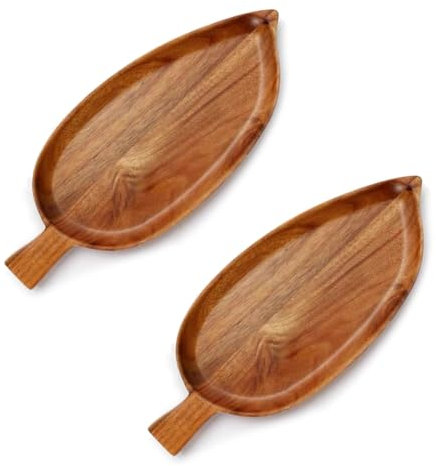 Small Wooden Serving Tray Platters, Leaf Shade Wood Tray Drink Trays for Coffee Table Dessert Wood Serving Platter Oval Food Serving Board Party Plates