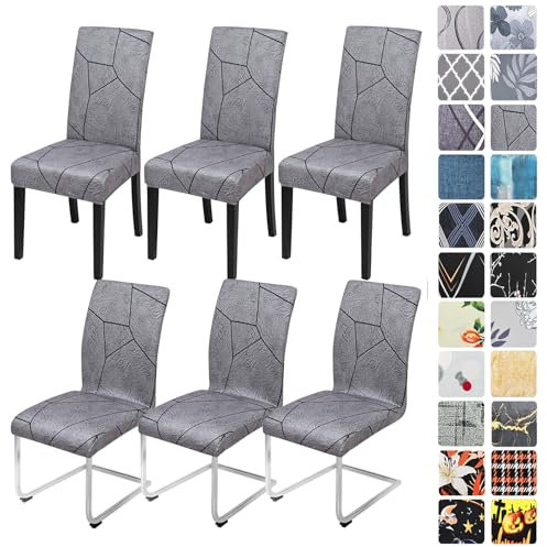 Alishomtll Stretch Stuhlhussen 4er/6er Set Grau Stuhlbezug Schwingstuhl Elastische Hussen Abnehmbarer Waschbarer Stühle Schutz für Esszimmer Küche Restaurant Hotel Bankett (Grau Marmor, 6 Stück)