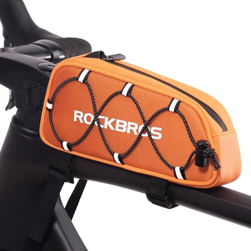 ROCKBROS Borsa Telaio Bici, Borsa Tubo Anteriore per Bici da Corsa, Marsupio MTB, Borsello Porta Attrezzi, Facile Installazione Anti-graffio, Riflettente, Carina 1L, Arancione