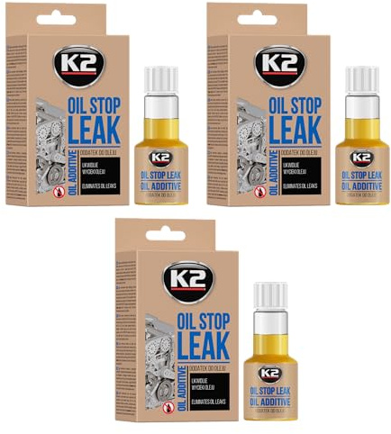 K2 Tapafugas de Aceite - Sellador de Fugas de Aceite Pack de 3, Cajas de Cambios, Transmisiones y Sistemas Hidráulicos - Antifuga T377 Stop Leak Oil 50 ml