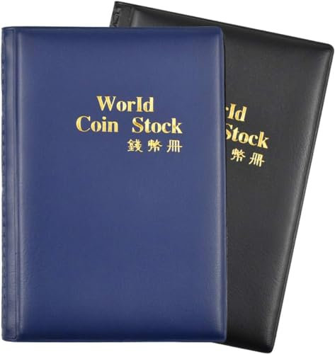 Granvoo 2 Pack Münzalbum Münzsammlung, 240 Taschen Münzen Aufbewahrung für Sammler, Leder Münzsammelalbum Münzen Sammelalbum, Münzhalter für Münzen 25 mm, münzalbum für 2 Euro münzen(Blau + Schwarz)