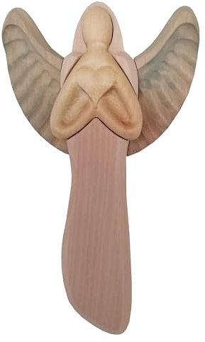 Kaltner Präsente Geschenkidee - Wandkreuz Wandengel Echtes Holz Buche Kreuz Kruzifix Engel mit Herz für die Wand 22 cm modern