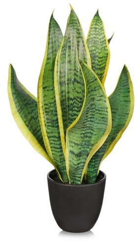 Arborus Artificial Snake Plant 41.5CM Tall Artificial Sansevieria Plant in Black Pot Snake Artificial Plant Indoor Decorative Artificial Plants Potted for Home Kitchen Bathroom Decorations