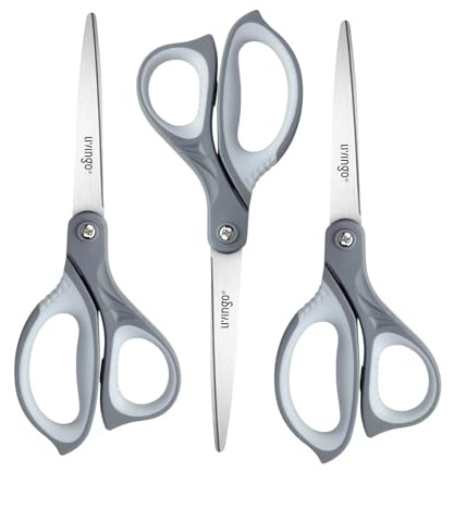 LIVINGO 3 Pack Scissors for Office: Sharp Stainless Steel Shears Heavy Duty All Purpose for Cutting Crafting Paper Fabric, Gray Comfort Handles, 8.5 Inches