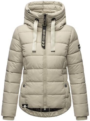 Navahoo Damen Winterjacke warme Steppjacke mit hohem Kragen und verstellbarer Kapuze Amayaa Pebble Grey Gr. M