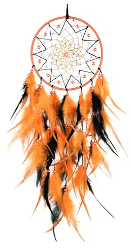 WisePoint Dream Catcher, Handmade Dream Catcher Wall Decor with Feathers and Beads, Dreamcatchers for Bedrooms, Living Rooms, Apartments (Black+Orange)