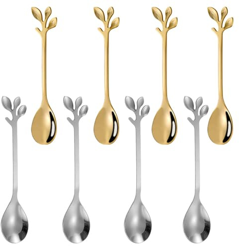 Kisstta 8 stycken kaffeskedar av rostfritt stål, små matskedar 12 cm, guld och silversked, tesked för kök, matlagning, kryddor, kaffe, te och socker