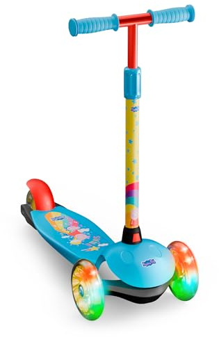DEQUBE- Patinete Infantil Peppa Pig - 3 Ruedas Ajustable- Patinete con Ruedas LED y Freno Trasero- Plegable y fácil de Transportar. Ultraligero y Seguro. para niños de 2 a 7 años. (DeQUBE 914D00189)