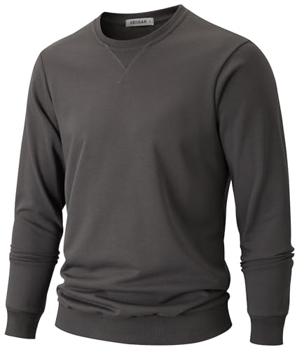 VEIISAR Herren Sweatshirt mit Rundhalsausschnitt Männer Basic Pullover Langarmshirts Freizeit Sport Shirt (616 Dark Grey L)