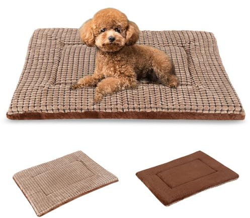 BVAGSS Hundsängmatta, vändbar låda, dyna, minnesskum sängar, mjuk varm husdjurskudde för små medelstora hundar, tvättbar husdjur sovmadrass kennel dyna XH079 (60 x 45 x 4 cm, brun)