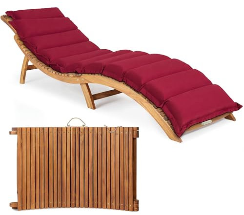 Casaria® Sonnenliege Holz inkl. Auflage Rot FSC®-Zertifiziert Akazie 320kg Belastbar 190x60cm Klappbar Tragegriff Gartenliege Balkon Garten Terrasse Liege Wetterfest