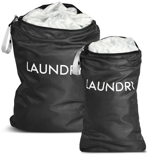 AOOTE Sacchi da Biancheria, 2 Pezzi Borsa da Lavanderia Viaggio, Sacco Lavanderia Sporca con Zip, Riutilizzabile Sacco Portabiancheria, Borsa per Vestiti Pieghevole per Vestiti sporchi, Nero