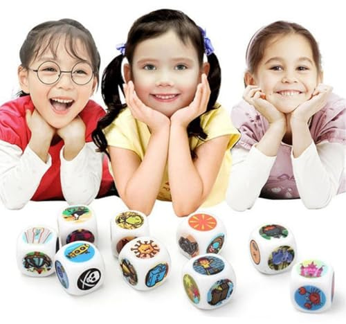 Cubi della storia, dadi del della storia | 9X Gioco di narrazione creativa - Gioco fantasioso, 54 immagini di dadi da gioco di narrazione iconici, divertente gioco per famiglie per bambini