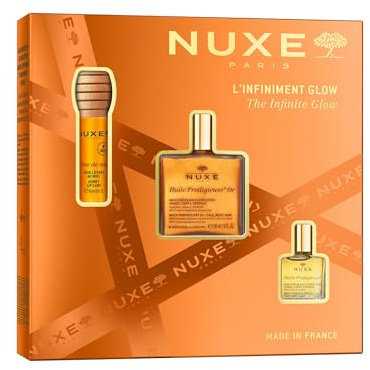Nuxe The Infinite Glow Gift Set (£45.17 Value) – Huile Prodigieuse Or Dry Oil 50ml, 10ml & Rêve de Miel Honey Lip Care 10ml – Radiant Skincare Trio for Face & Body, Ideal for Birthdays or Travel