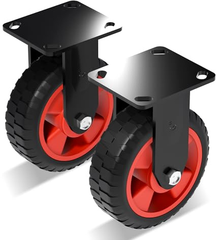 QXYJLCN 6 Inch Heavy Duty Industrial Casters,400 LBS Capacity per Caster,Set of 2 Fixed Solid Rubber Wheels for Utility Cart, Dolly, Trolleys,Industrial and Chicken Coop (no Brake)