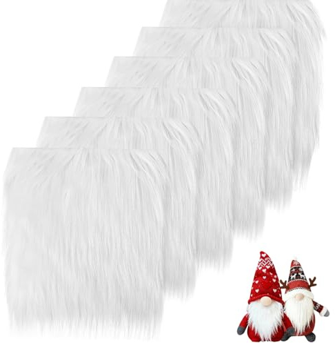6 Pezzi Pelliccia Sintetica Natale, 25 x 25 cm Pelliccia Sintetica Bianca, Barba per Gnomi, Tessuto in Pelliccias Sinteticas Pretagliata, per Costume da Babbo Natale, Barba pers Gnomi Fai Da Te