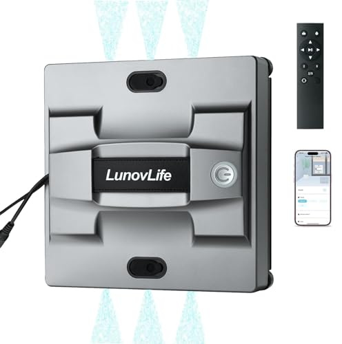 LunovLife Robot Limpiacristales Automático Cuadrado 5600Pa 6 Spray, Limpia Cristales Eléctrico Ventanas Esquinas, Mando y App, Limpia Vidrios Azulejos Mamparas (M83)