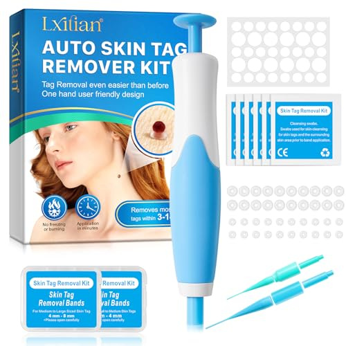 Auto Skin Tag Removal Kit - Wart Remover with 40 Removal Bands & 10 Cleansing Wipes, Fast-Acting Removal Pen for Small to Large Size 2mm-8mm, Safe and Effective Clear Skin Tag & Mole (1)