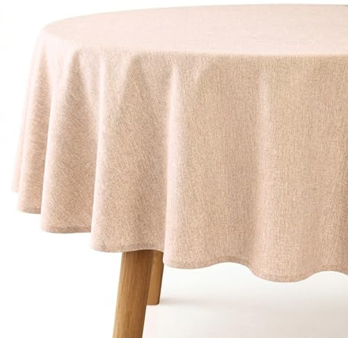 LAN&LAN Mantel Antimanchas con Efecto Lino - Mantel Impermeable para Mesa Redonda para Interior y Exterior con Fácil Limpieza y Protección Total (Lino, 160)