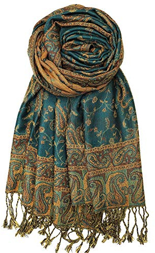 Achillea - Bufanda reversible tipo pashmina de cachemira, chal para vestidos de noche, bufandas indias exóticas para todas las estaciones, verde, (Dark Seagreen), 28W x 76L