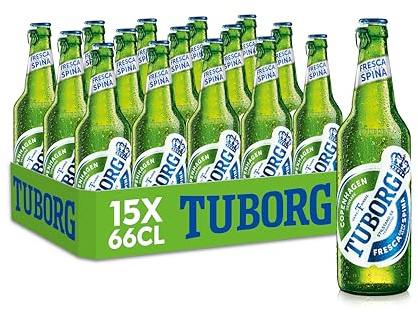 Tuborg, Cassa con 15 Bottiglie da 66cl, Birra Lager, Gusto Fresco e Dissetante, Gradazione Alcolica 5.0% Vol