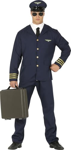 FIESTAS GUIRCA | Costume de Piloto Adulto (52-54/L) - Chemise, Veste, Cravate, Casquette et Pantalon - Uniforme d'Aviateur pour Halloween, Carnaval et Fêtes Déguisées - Idéal pour Hommes - Bleu